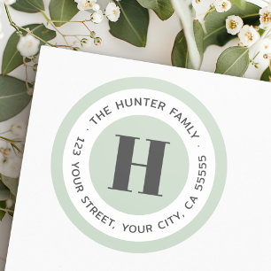 Modern minimal monogram light green return address classic round sticker