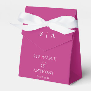 Modern Minimal Monogram Magenta and White Wedding Favor Boxes