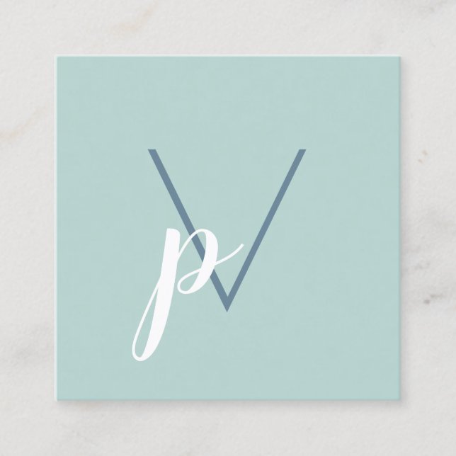 Modern minimal monogram mint green  square business card (Front)
