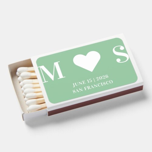 Modern Minimal Monogram Mint Green Wedding Favor Matchboxes