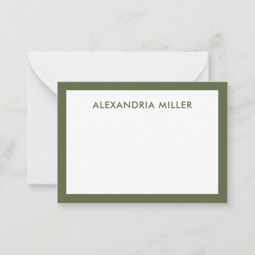 Modern Minimal Monogram Name Olive Note Card