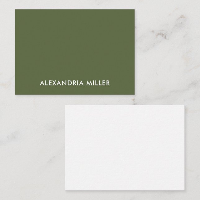 Modern Minimal Monogram Name Olive Note Card (Front/Back)