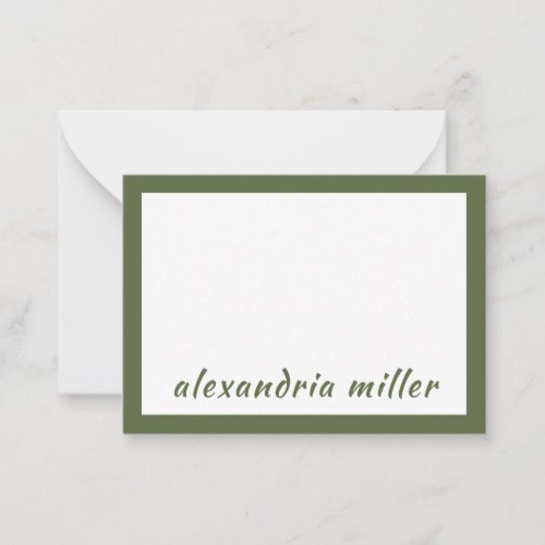 Modern Minimal Monogram Name Olive Note Card