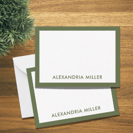 Modern Minimal Monogram Name Olive Note Card