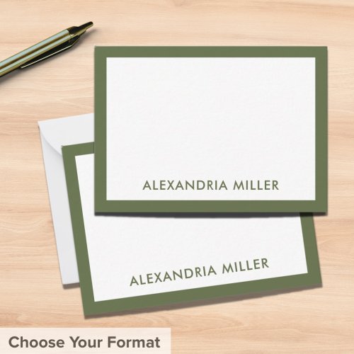 Modern Minimal Monogram Name Olive Note Card