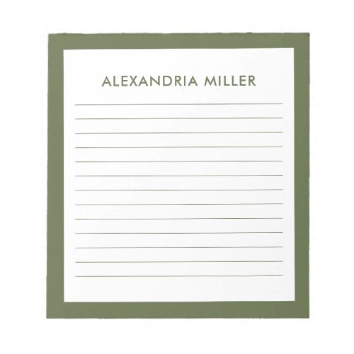 Modern Minimal Monogram Name Olive Notepad