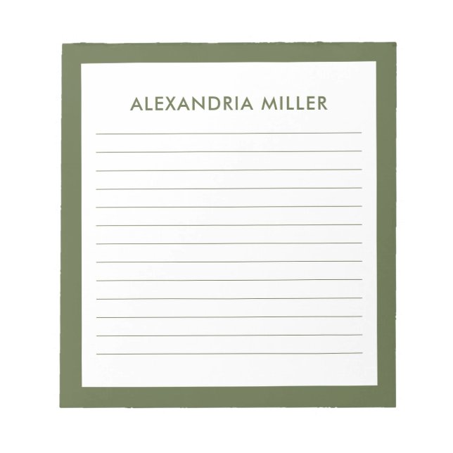 Modern Minimal Monogram Name Olive Notepad (Front)