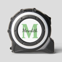 Modern Minimal Monogram Personalized Name Sage  Tape Measure
