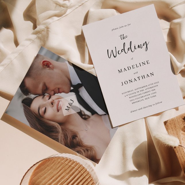 Modern Minimal Monogram Photo Wedding Invitation (Creator Uploaded)