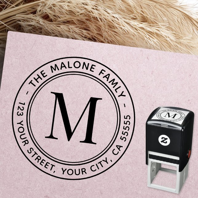 Modern minimal monogram return address self-inking stamp (Modern minimal monogram return address self-inking stamp)