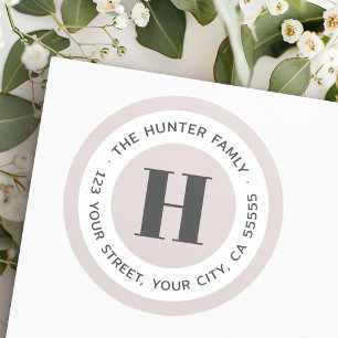 Modern minimal monogram rose gray return address classic round sticker