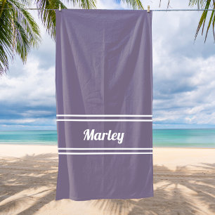 Modern Minimal Monogram Script Template Purple Beach Towel