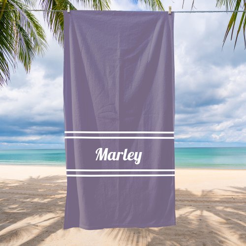Modern Minimal Monogram Script Template Purple Beach Towel