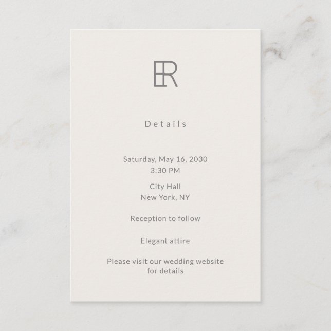 Modern Minimal Monogram Wedding Details Card (Front)