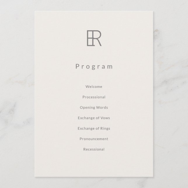 Modern Minimal Monogram Wedding Program (Front)