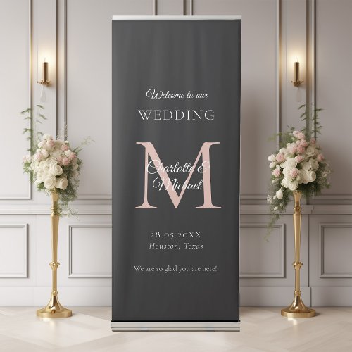 Modern Minimal Monogram Wedding Welcome  Retractable Banner