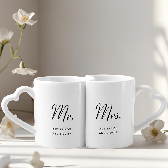 Modern Minimal Mr. and Mrs. Newlyweds Coffee Mug Set (Creator Uploaded)