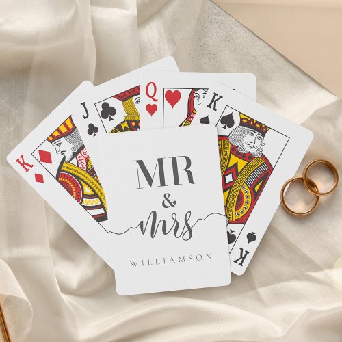 Modern Minimal Mr  Mrs Typographic BlackWhite Playing Cards