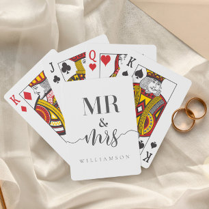 Modern Minimal Mr & Mrs Typographic Black/White Poker Cards
