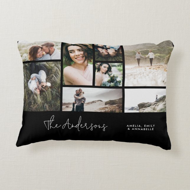 Modern minimal multi 8 photo best friends elegant accent pillow (Back)