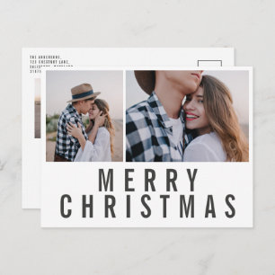 Modern minimal multi photo black white christmas postcard