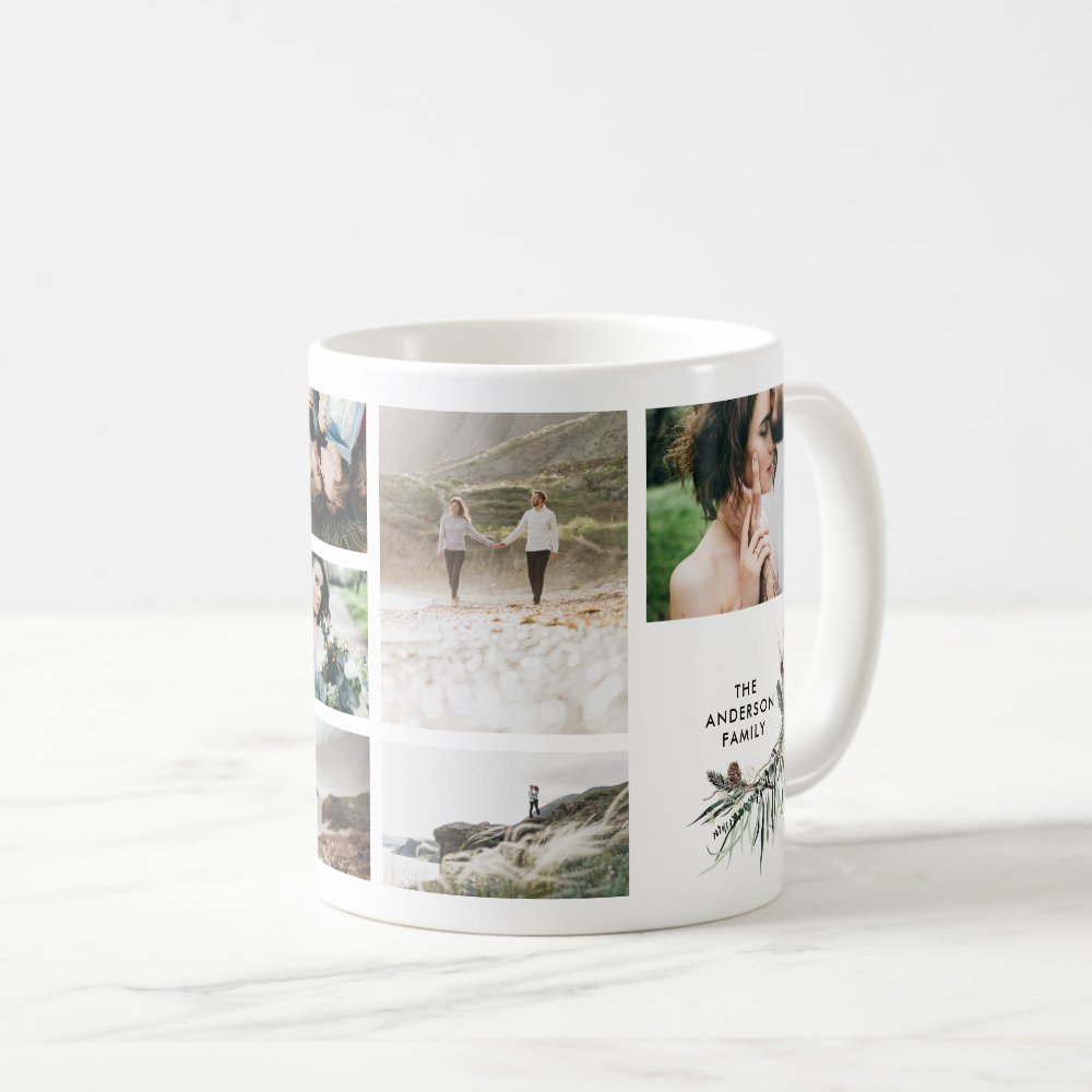 Modern Minimal Multi Photo Botanical Elegant Chic Custom Coffee Mug