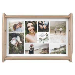 Modern minimal multi photo botanical elegant chic serving tray
