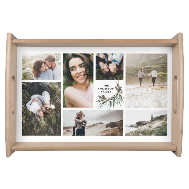 Modern minimal multi photo botanical elegant chic serving tray (Front)