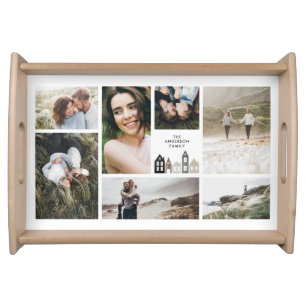Modern minimal multi photo botanical elegant chic  serving tray