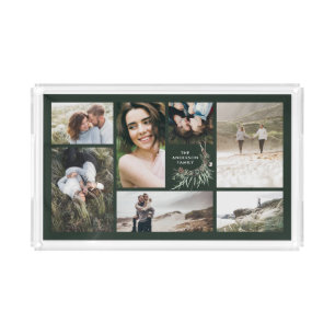 Modern minimal multi photo botanical elegant green acrylic tray