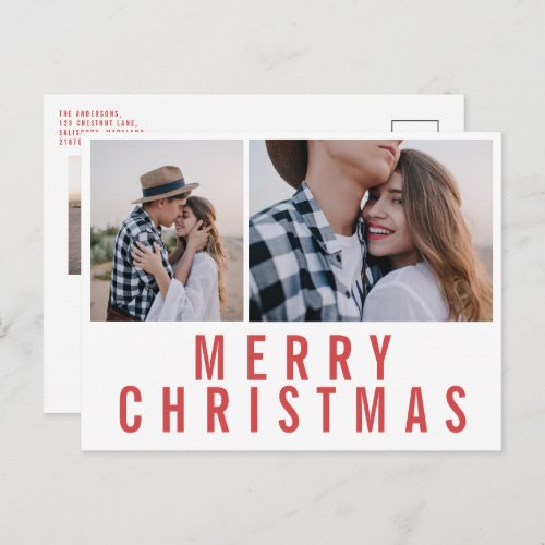 Modern minimal multi photo chic stylish christmas postcard