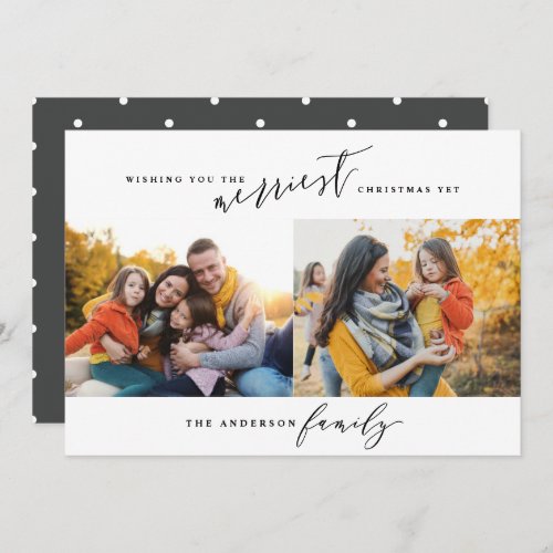 Modern minimal multi photo Christmas script Holiday Card