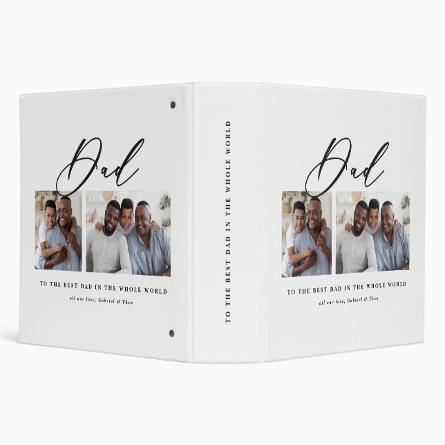 Modern minimal multi photo script dad gift 3 ring binder (Background)