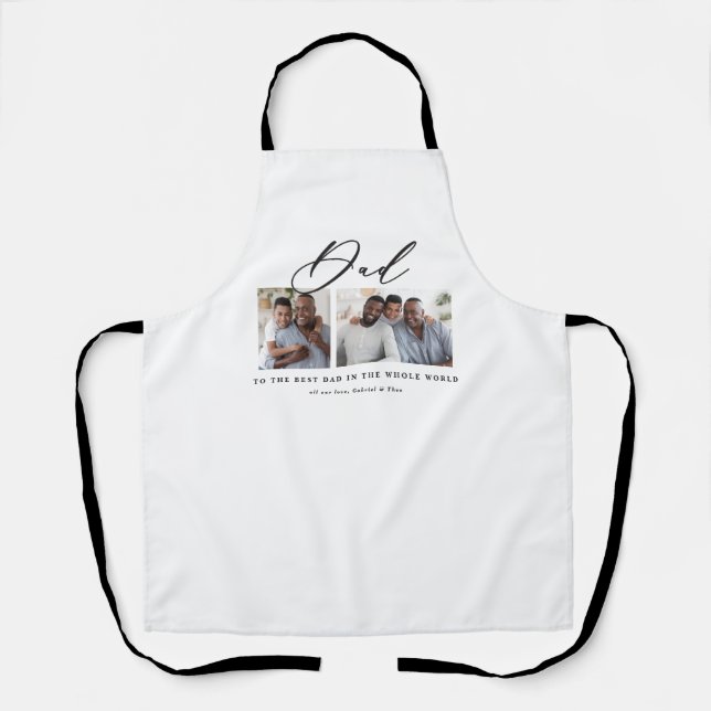 Modern minimal multi photo script dad gift apron (Front)