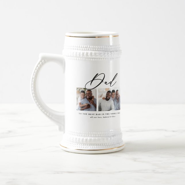 Modern minimal multi photo script dad gift beer stein (Left)