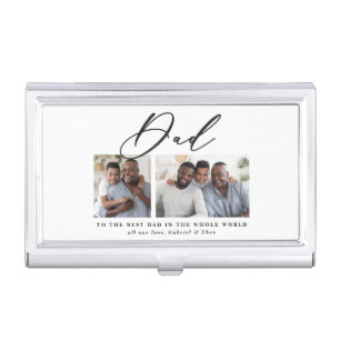 Modern minimal multi photo script dad gift business card case