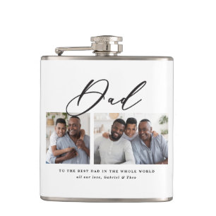 Modern minimal multi photo script dad gift flask