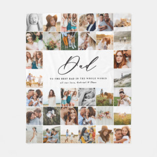 Modern minimal multi photo script dad gift  fleece blanket