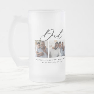 Modern minimal multi photo script dad gift frosted glass beer mug