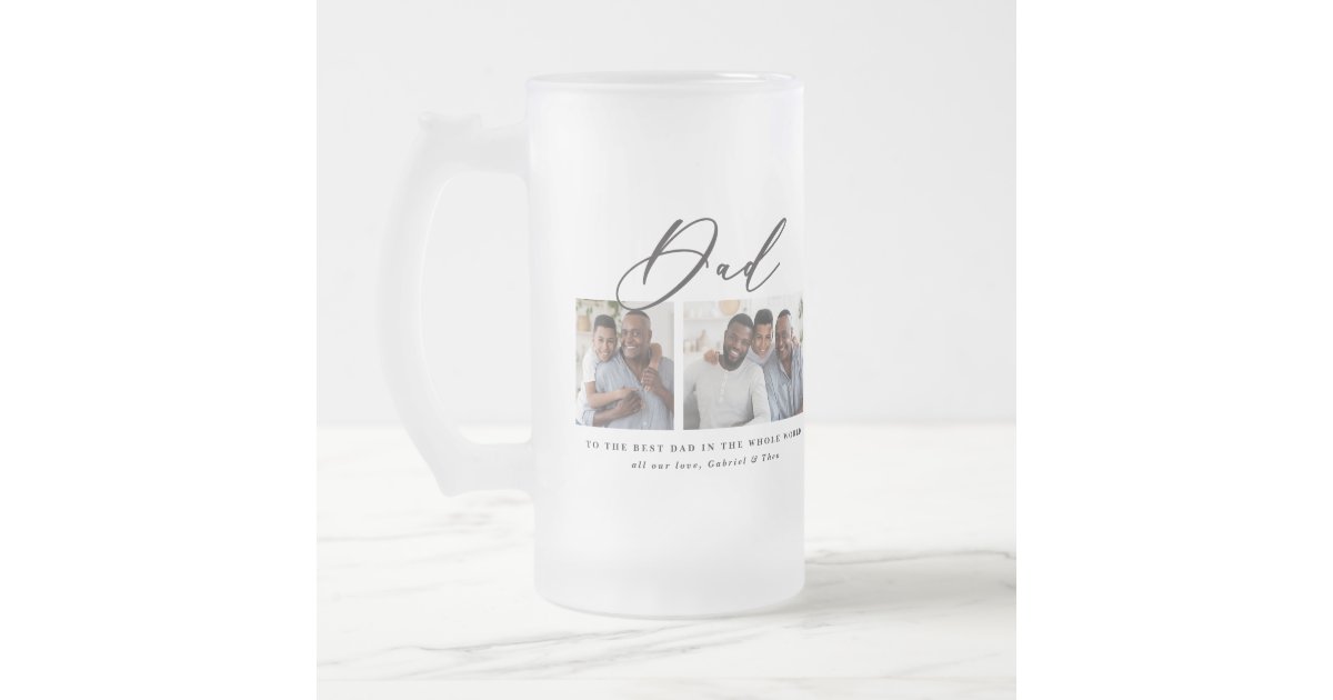Modern minimal multi photo script dad gift frosted glass beer mug