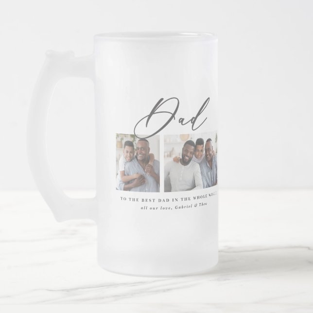 Modern minimal multi photo script dad gift frosted glass beer mug (Left)