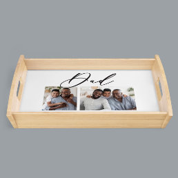 Modern minimal multi photo script dad gift serving tray