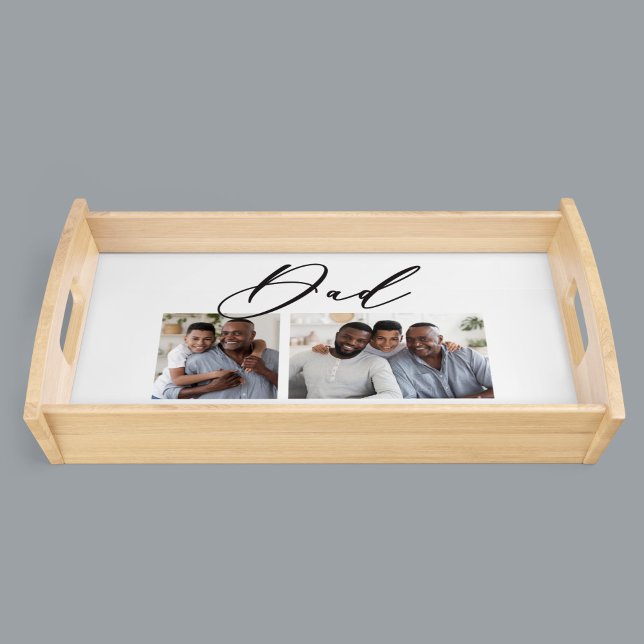 Modern minimal multi photo script dad gift serving tray (Creator Uploaded)