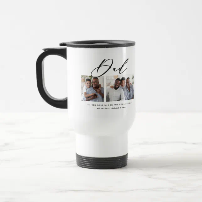 Dad Script Mug Modern minimal multi photo script dad gift travel mug | Zazzle