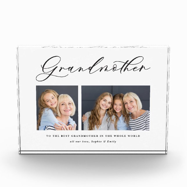 Modern minimal multi photo script grandmother gift block (Front)