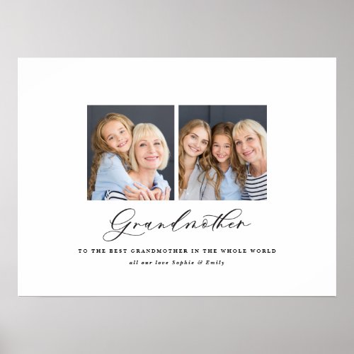 Modern minimal multi photo script grandmother gift poster