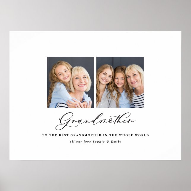 Modern minimal multi photo script grandmother gift poster (Front)