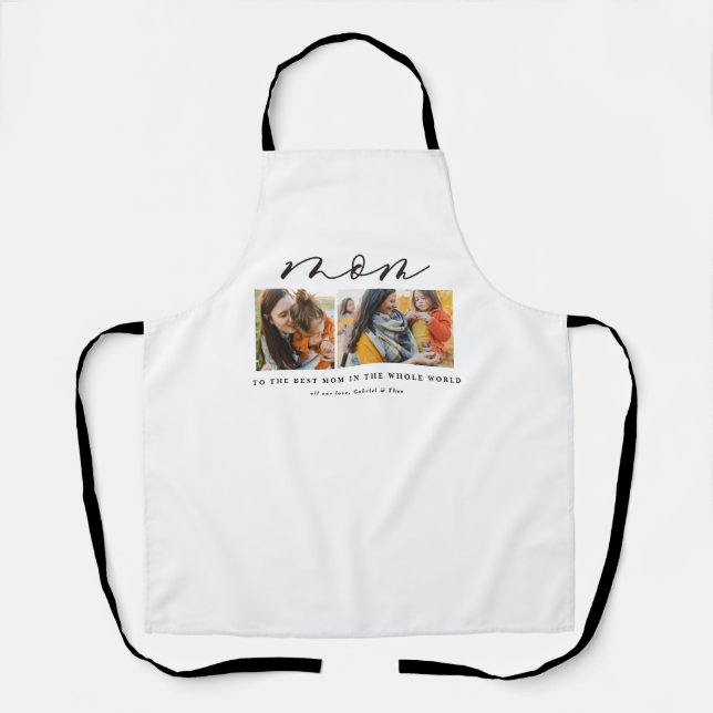 Modern minimal multi photo script mom gift apron (Front)