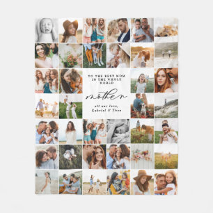 Modern minimal multi photo script mom gift fleece  blanket
