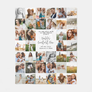 Modern minimal multi photo script mom gift fleece blanket